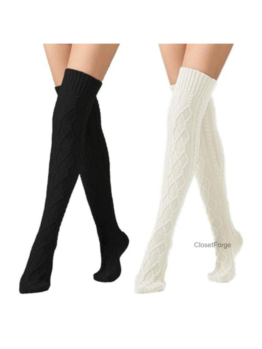 Cable Knit Thigh High Socks Over Knee Leg Warmer Stockings Acrylic